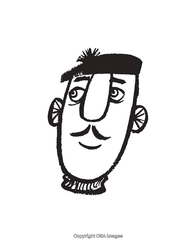 Hand-Drawn Cartoon Style Sketch of a Smiling Man with Mustache