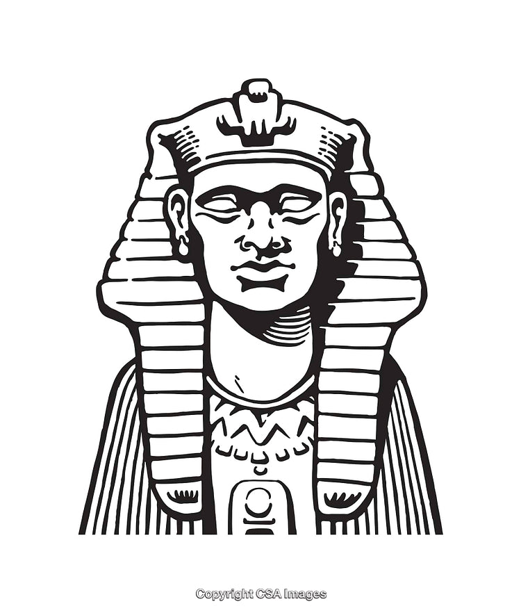 Detailed Black and White Line Art Illustration of Ancient Egyptian Pharaoh