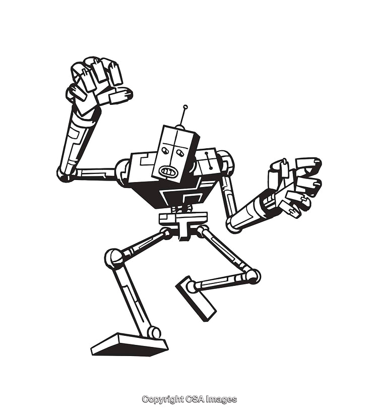 Black and White Line Art Illustration of Abstract Robot Design