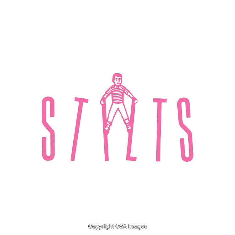 Pink Stilt Walker Illustration with Playful Typography Design