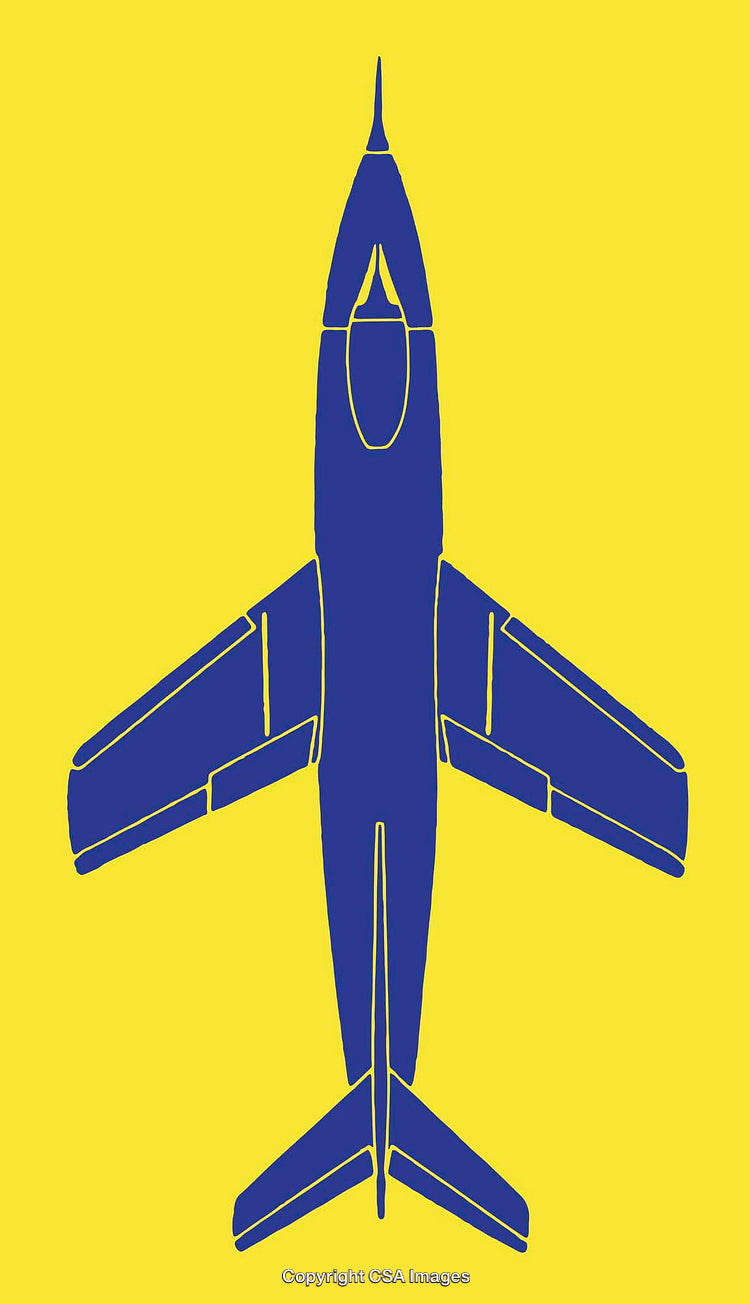 Blue Aircraft Silhouette on Bright Yellow Background Illustration