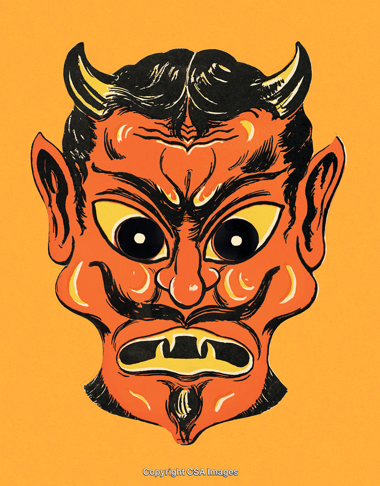 Detailed Illustration of a Demonic Face With Horns and Fierce Expression
