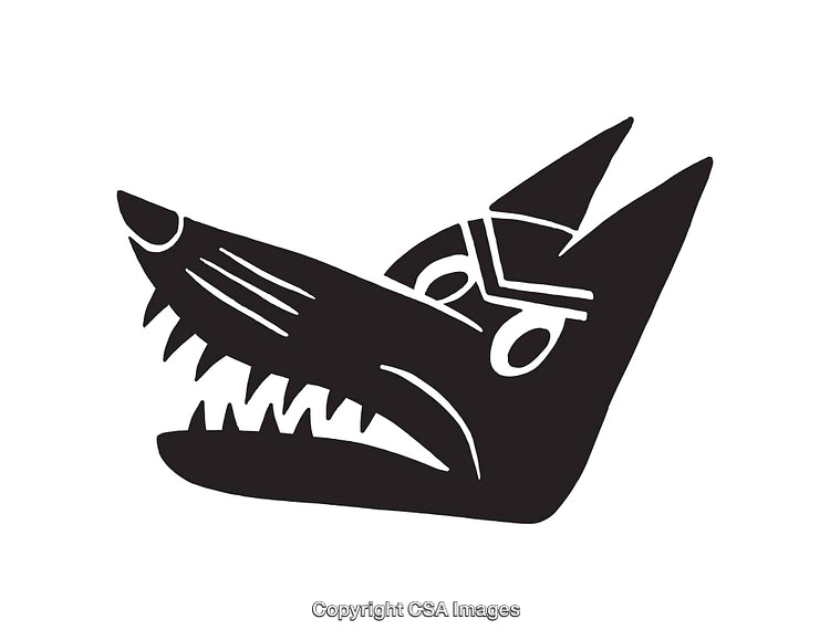 Black and White Stylized Wolf Line Art Illustration