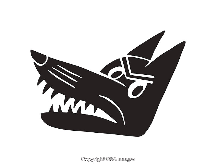 Black and White Stylized Wolf Line Art Illustration