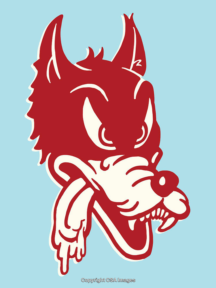 Bold Red Wolf Illustration on Light Blue Background