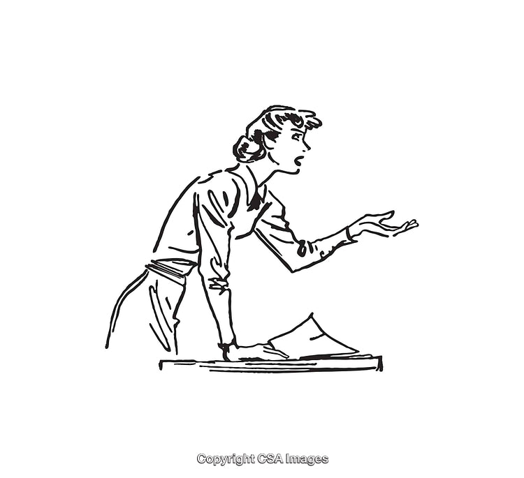 Black And White Line Art of a Woman Gesturing Expressively