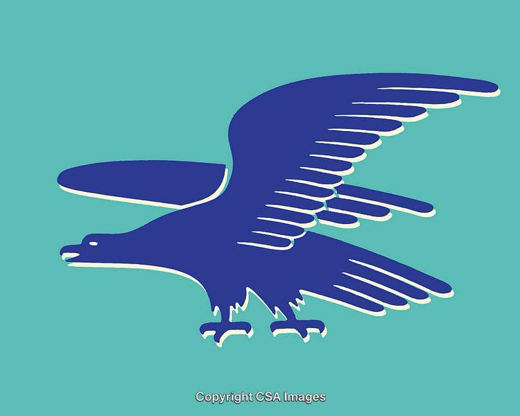 Stylized Blue Bird in Flight on a Teal Background