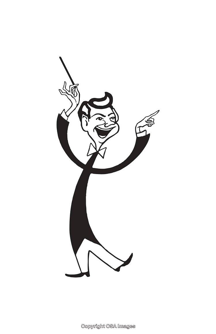 Black and White Line Art of Conductor in Motion