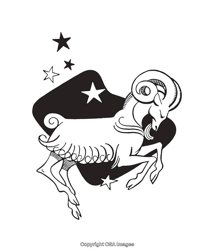 Intricate Black and White Line Art Depicting a Zodiac Aries Design