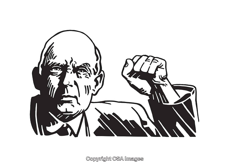Black and White Line Art of Person in Determined Pose