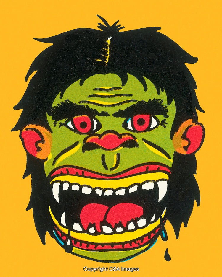Colorful Cartoon Drawing of Expressive Face with Bold Features on Orange Background