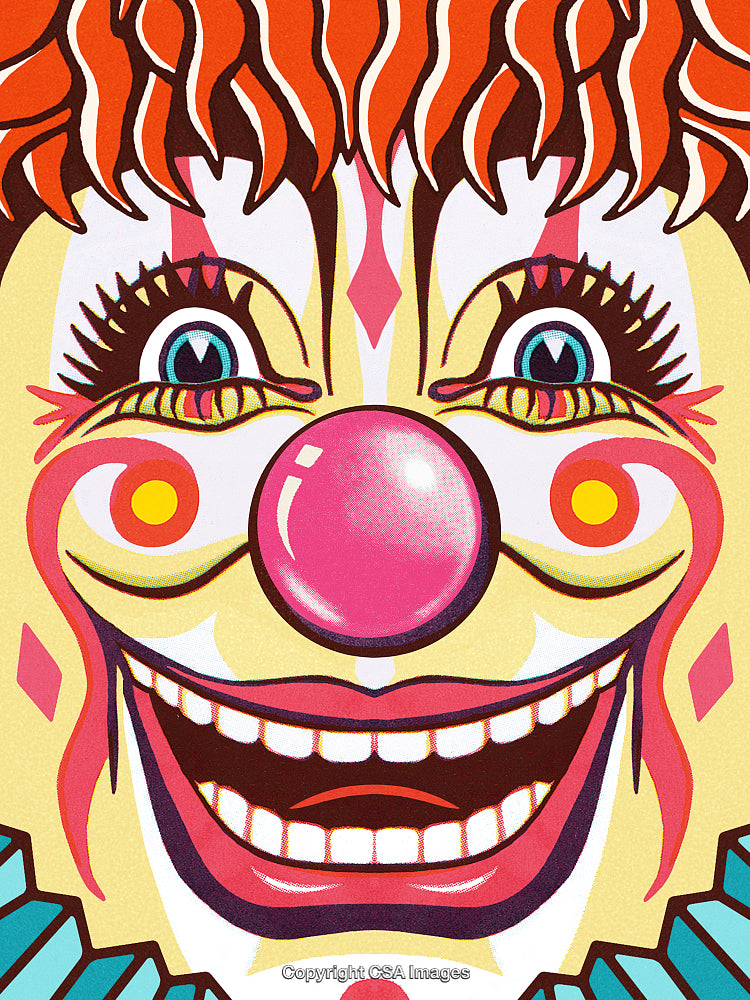 Vibrant Illustration of a Playful Clown Face with Dynamic Colors