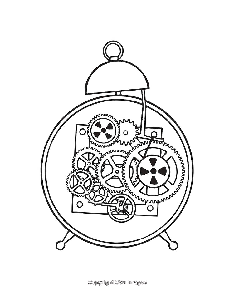Black and White Line Art of Clockwork Mechanisms and Gears