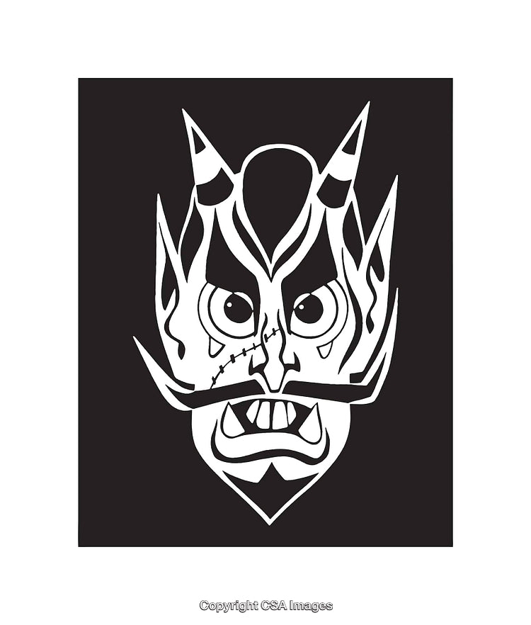 Black and White Mask Illustration Featuring Bold and Intricate Line Art