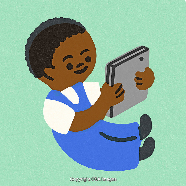 Child Enjoying a Digital Tablet in a Simple Illustrated Style