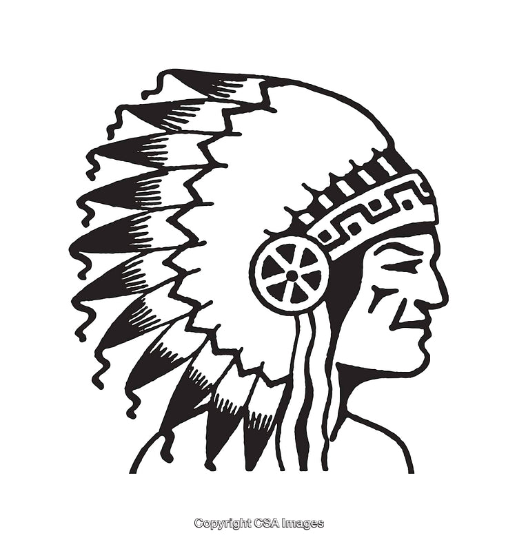 Black and White Illustration of Traditional Tribal Headgear and Profile