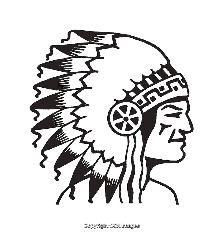 Black and White Illustration of Traditional Tribal Headgear and Profile