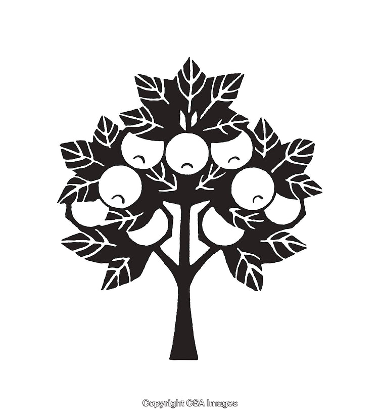 Black and White Line Art Illustration of a Tree with Circular Design