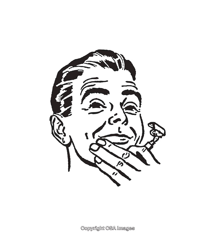 Retro Illustration of a Man Shaving His Face with a Razor