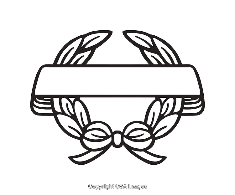 Elegant Black and White Laurel Wreath Outline with Banner