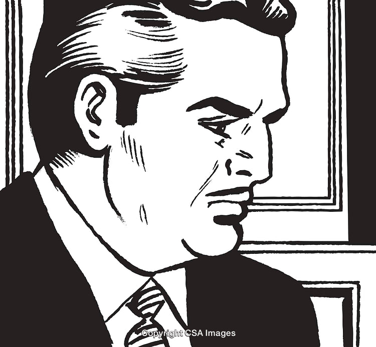 Monochrome Illustration of a Thoughtful Businessman in a Suit and Tie