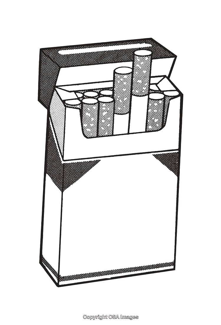 Black and White Line Art Cigarette Pack Illustration with Detailed Design