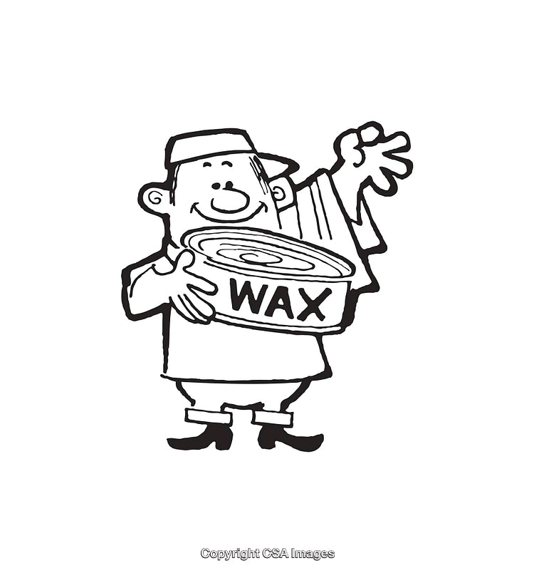Black and White Cartoon Man Holding Wax Can with Polishing Cloth