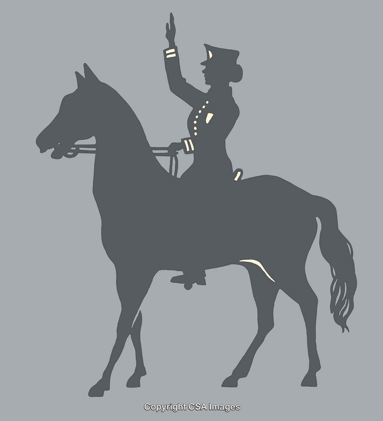 Silhouette of a Uniformed Figure on Horseback Displaying a Gesture