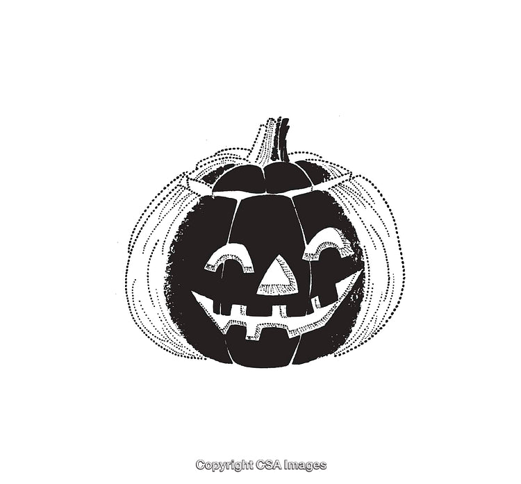 Black and White Line Art of a Carved Halloween Pumpkin