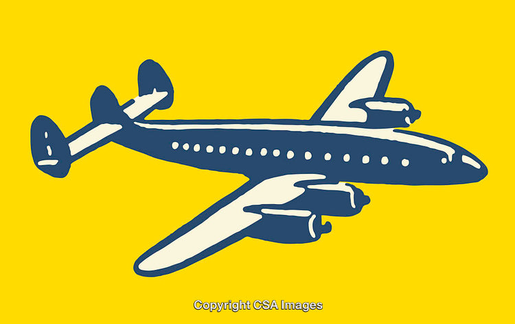 Stylized Blue Airplane Illustration on Bold Yellow Background