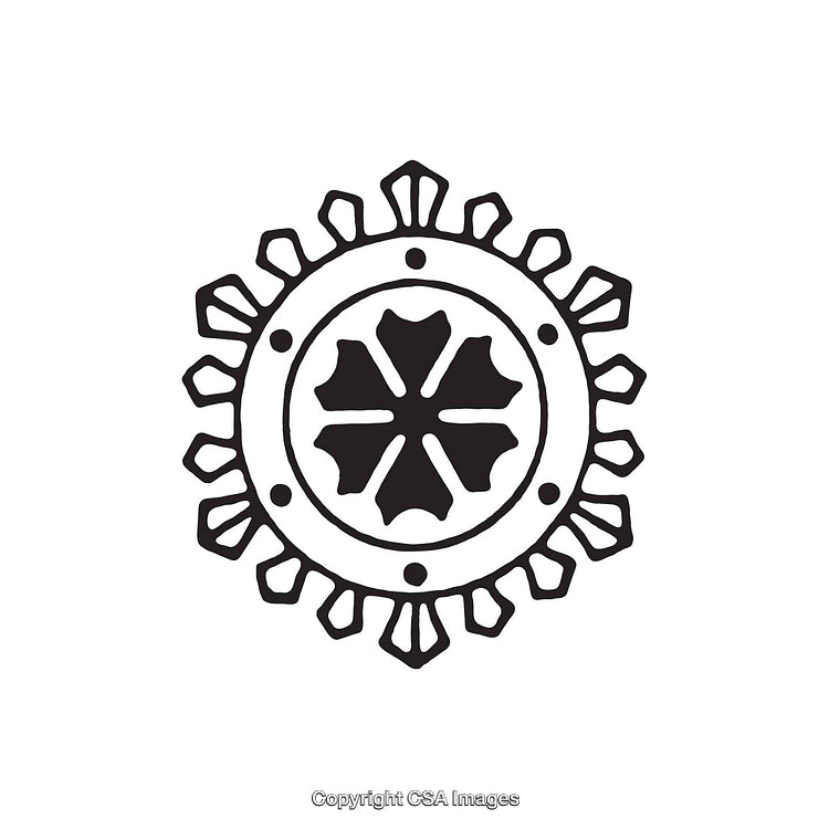 Black and White Abstract Sunburst Symbol in Geometric Style