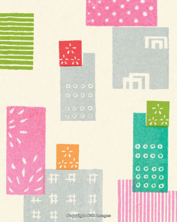 Abstract Geometric Pattern with Vibrant Blocks and Textured Designs