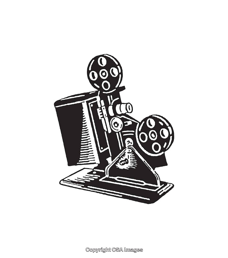 Vintage Black and White Film Projector Illustration for Retro Cinematic Themes