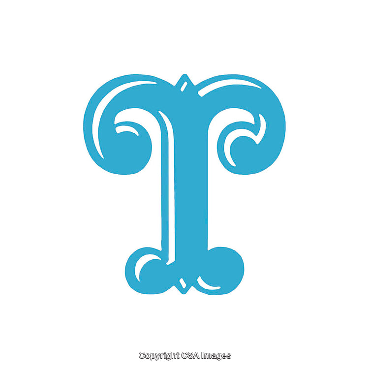 Ornate Blue Letter T Illustration on a White Background