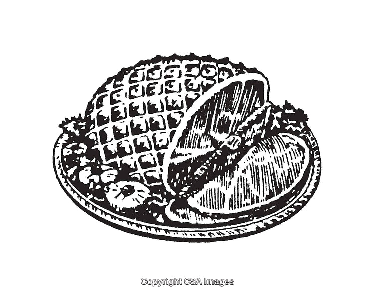 Vintage Black and White Line Art of a Classic Ham Dish