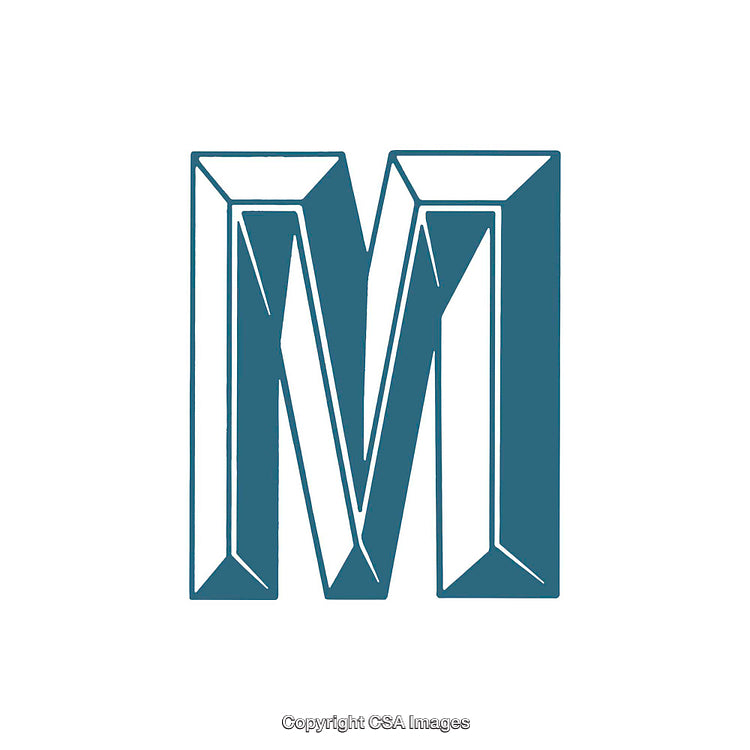 Stylized Blue Geometric Letter M Design With Three-Dimensional Effect