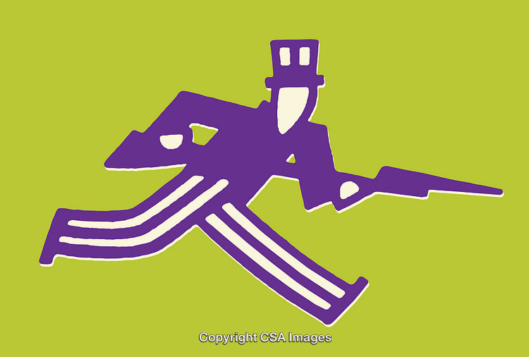 Abstract Purple Silhouette of Running Man with Green Background