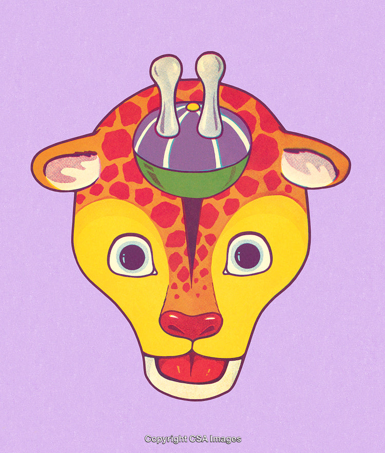 Colorful Giraffe Illustration With Creative Hat On Pastel Background