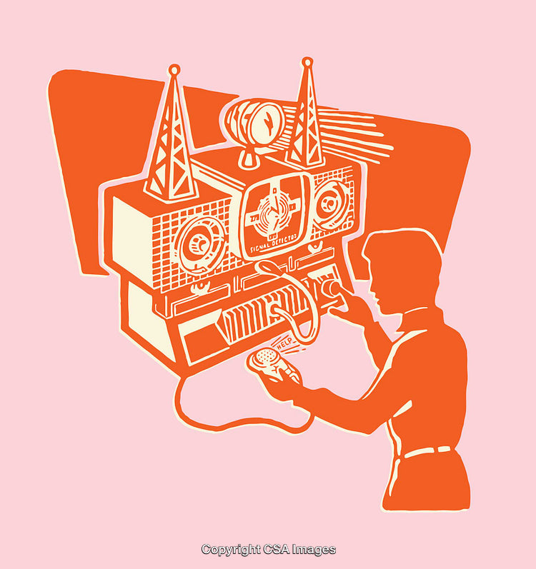 Retro Illustration of a Man Operating a Communications Device