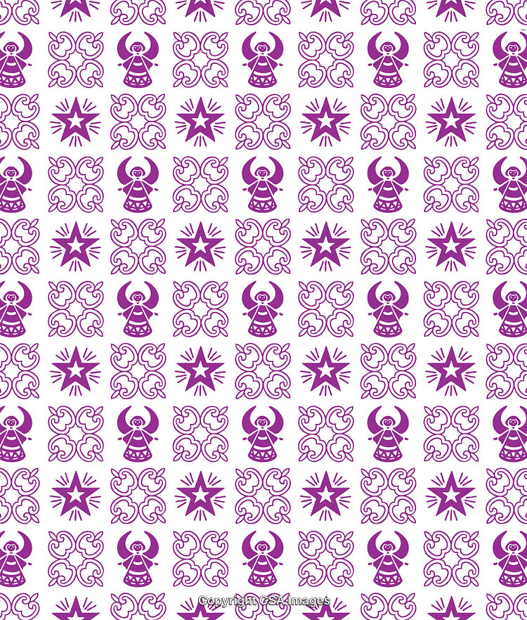 Purple Angel, Floral, and Star Tile Pattern With Decorative Motifs