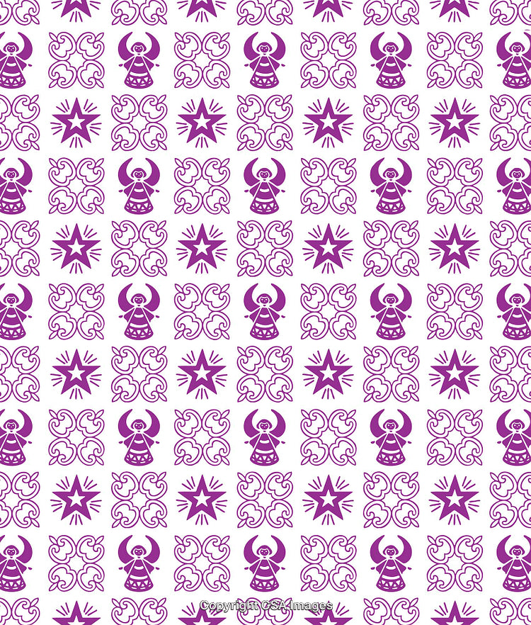 Purple Angel, Floral, and Star Tile Pattern With Decorative Motifs