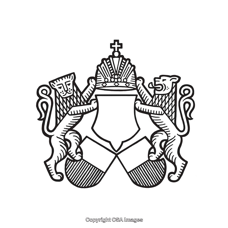 Classic Black and White Line Art Heraldic Coat of Arms Design
