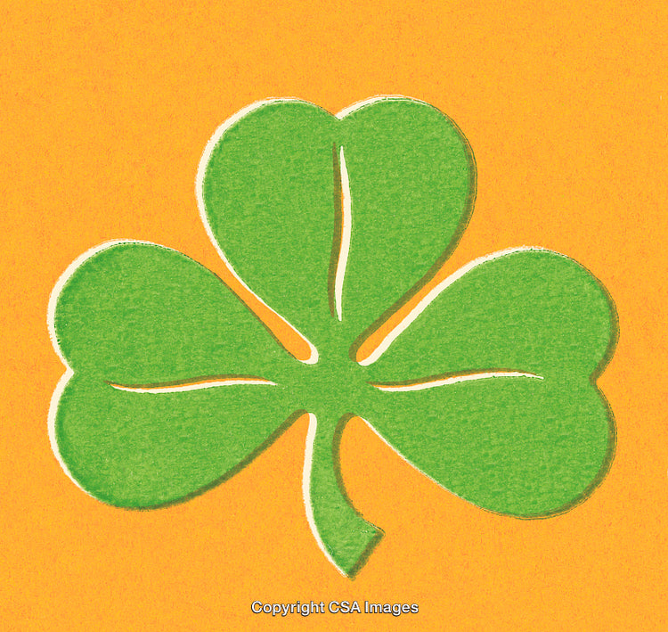 Green Clover Illustration on Bright Orange Background Symbolizing Luck and Prosperity