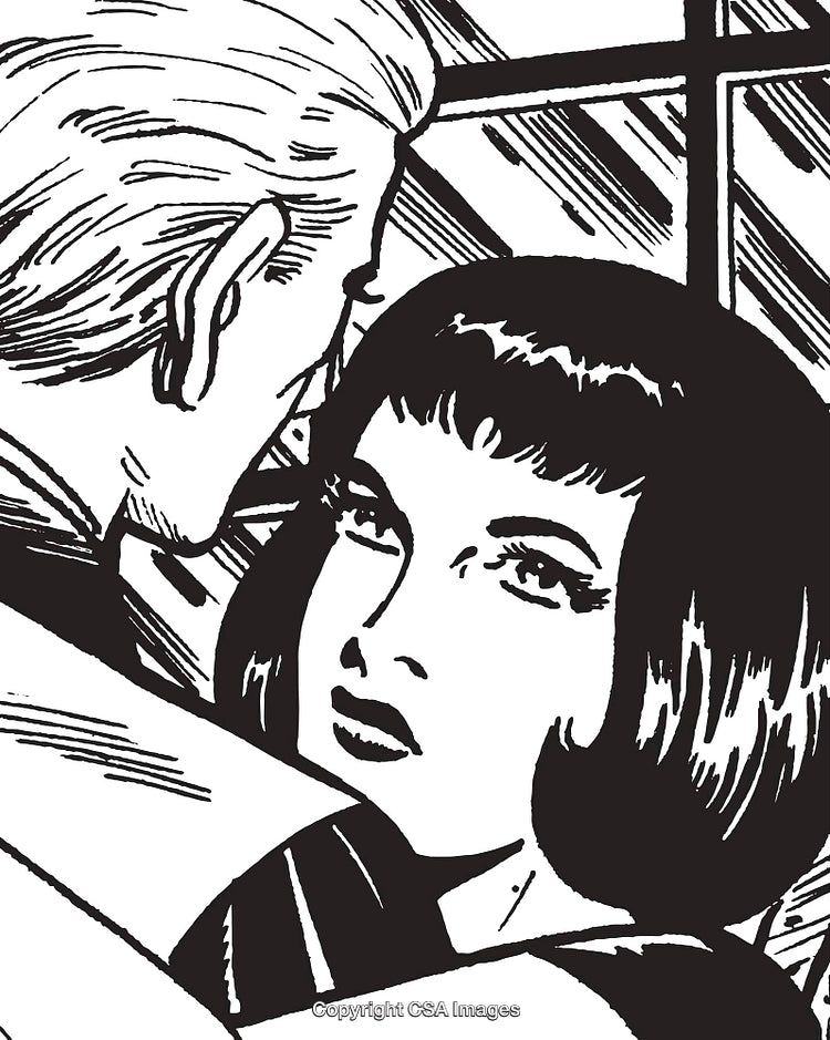 Dramatic Retro Comic Illustration Depicting Emotional Moment Between Two Characters
