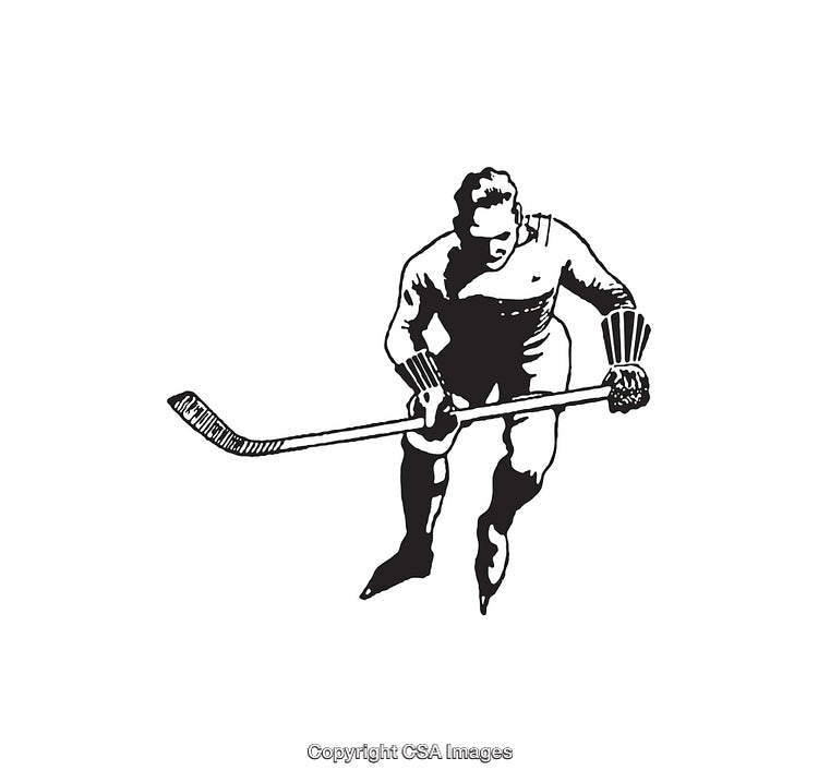 Classic Line Art of a Hockey Player in Action with a Stick