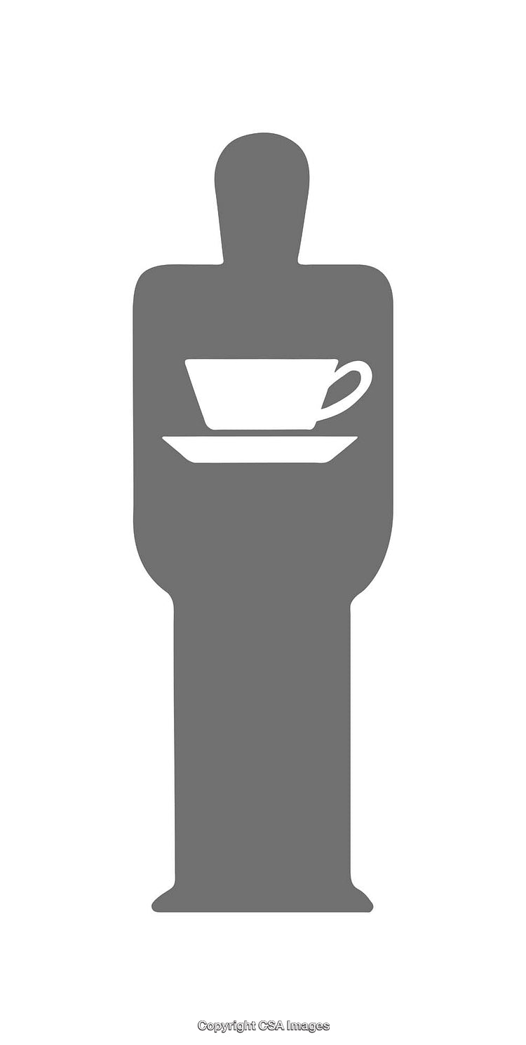 Minimalistic Icon Depicting Coffee Cup and Saucer Silhouette in Gray