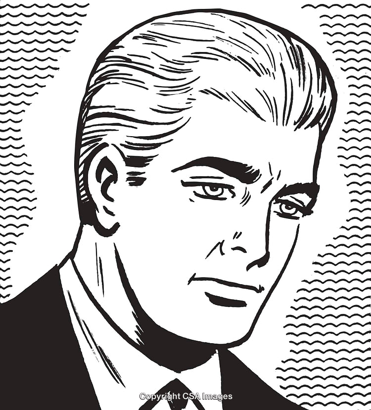 Retro Style Black and White Man Sketch with Wavy Lines Background