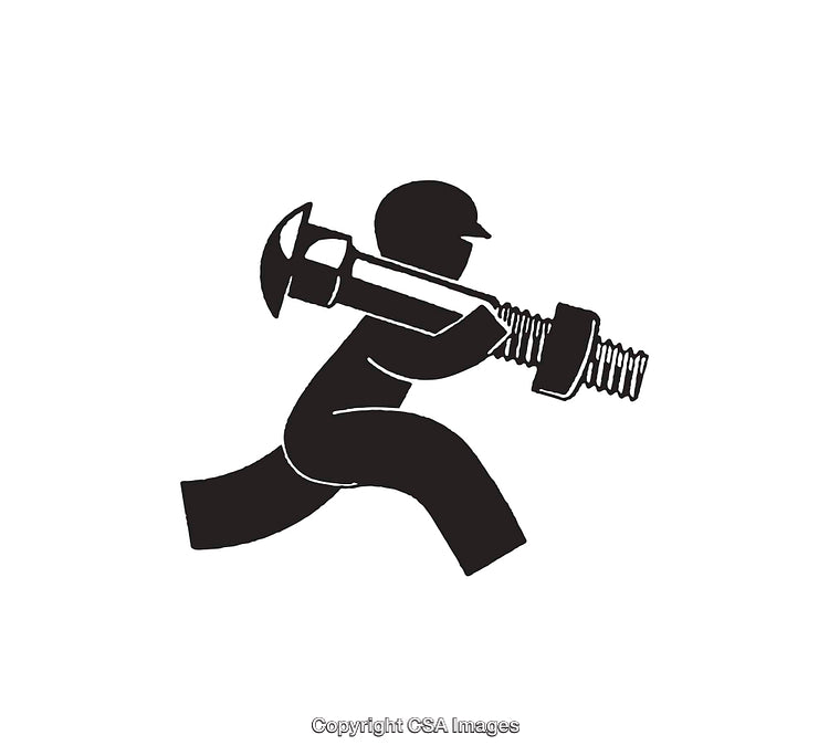 Silhouette of Worker Carrying Heavy Bolt and Nut in Iconic Style