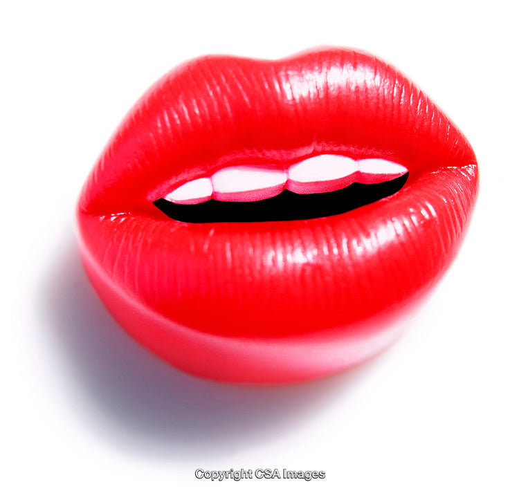 Close-Up of Red Plastic Lips with Vibrant Glossy Finish