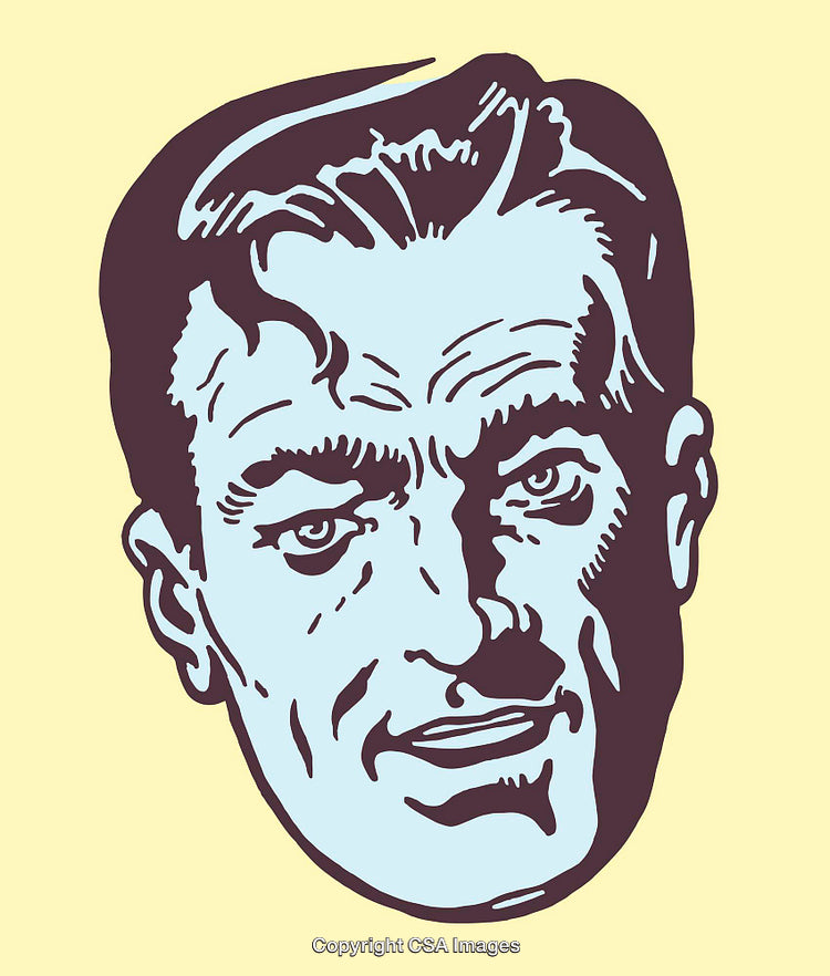 Retro Style Color Line Art Portrait of a Man on Yellow Background